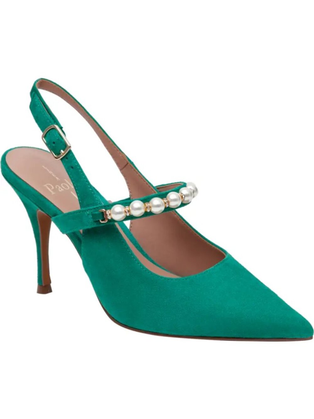 Linea Paolo Emerald Green Suede Pump Heels Yemina Slingback Pearl Size 6.5M